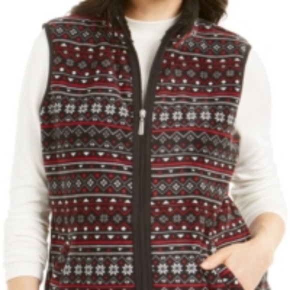 karen Scott Sport Fairisle Print Sherpa Trim Vest - Picture 3 of 4